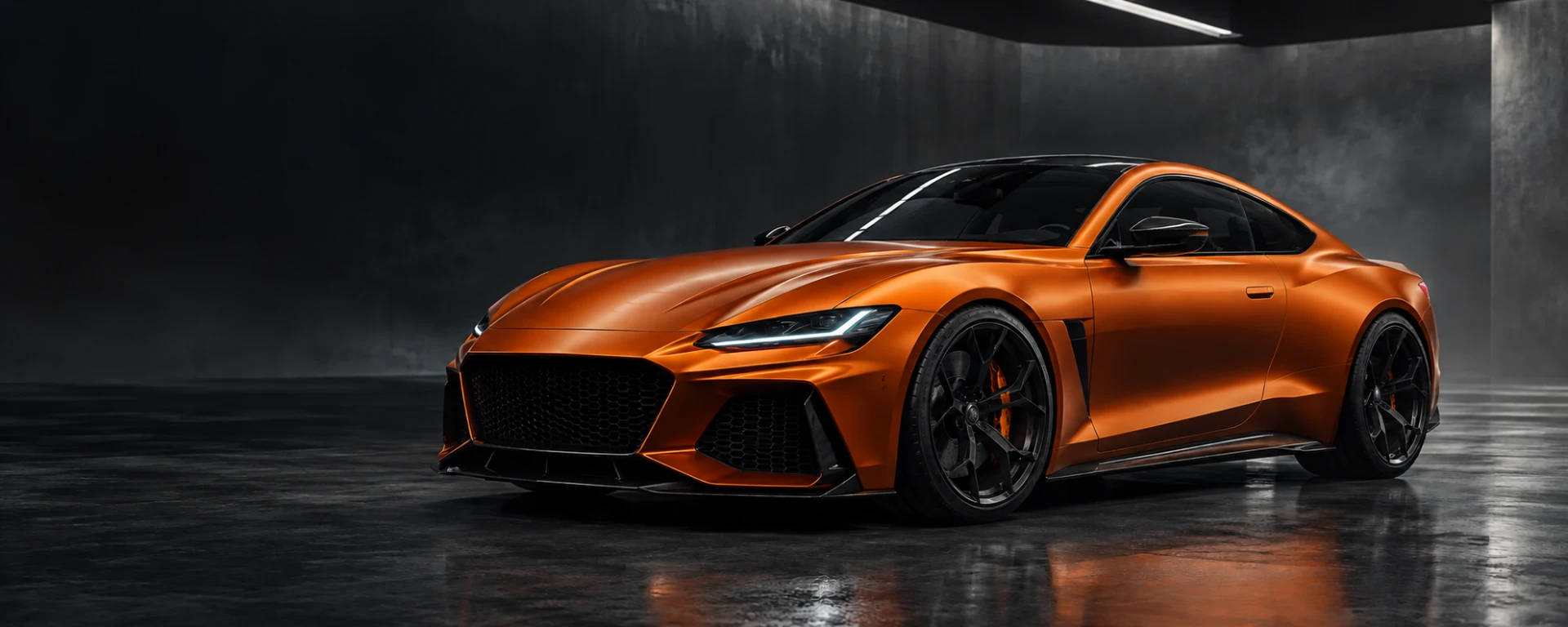 AI-koncept: orange sportbil med tonade sidorutor